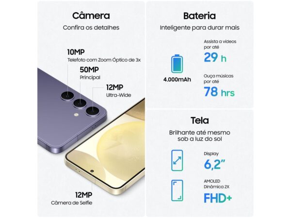 Smartphone Samsung Galaxy S24 6,2" Galaxy AI 256GB Preto 5G 8GB RAM Câm. Tripla 50MP + Selfie 12MP Bateria 4000mAh Dual Chip - Image 5