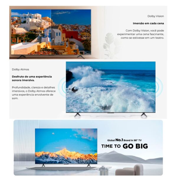 Smart TV 55” Ultra HD 4K TCL 55P755 LED com Google TV, Dolby Vision e Atmos, HDR10+, Wi-Fi, Bluetooth, Google Assistente e Design sem Bordas - Image 4